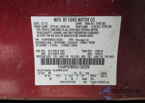 2014 Ford Taurus Limited из США, поврежденный, VIN 1FAHP2F80EG150220